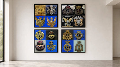 New Zealand Police & Fire Helmet Cap Badges, Late Twentieth Century. Photograph - Art goes to War