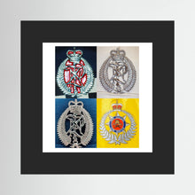New Zealand Police & Fire Helmet Cap Badges, Late Twentieth Century — photograph presentation mockup