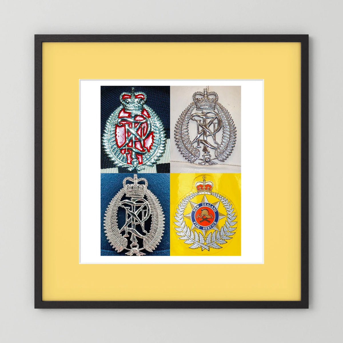 New Zealand Police & Fire Helmet Cap Badges, Late Twentieth Century. Photograph - Art goes to War