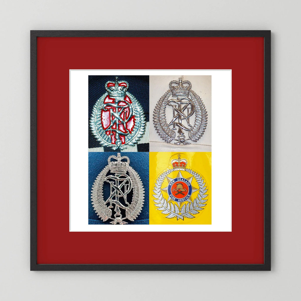 New Zealand Police & Fire Helmet Cap Badges, Late Twentieth Century. Photograph - Art goes to War