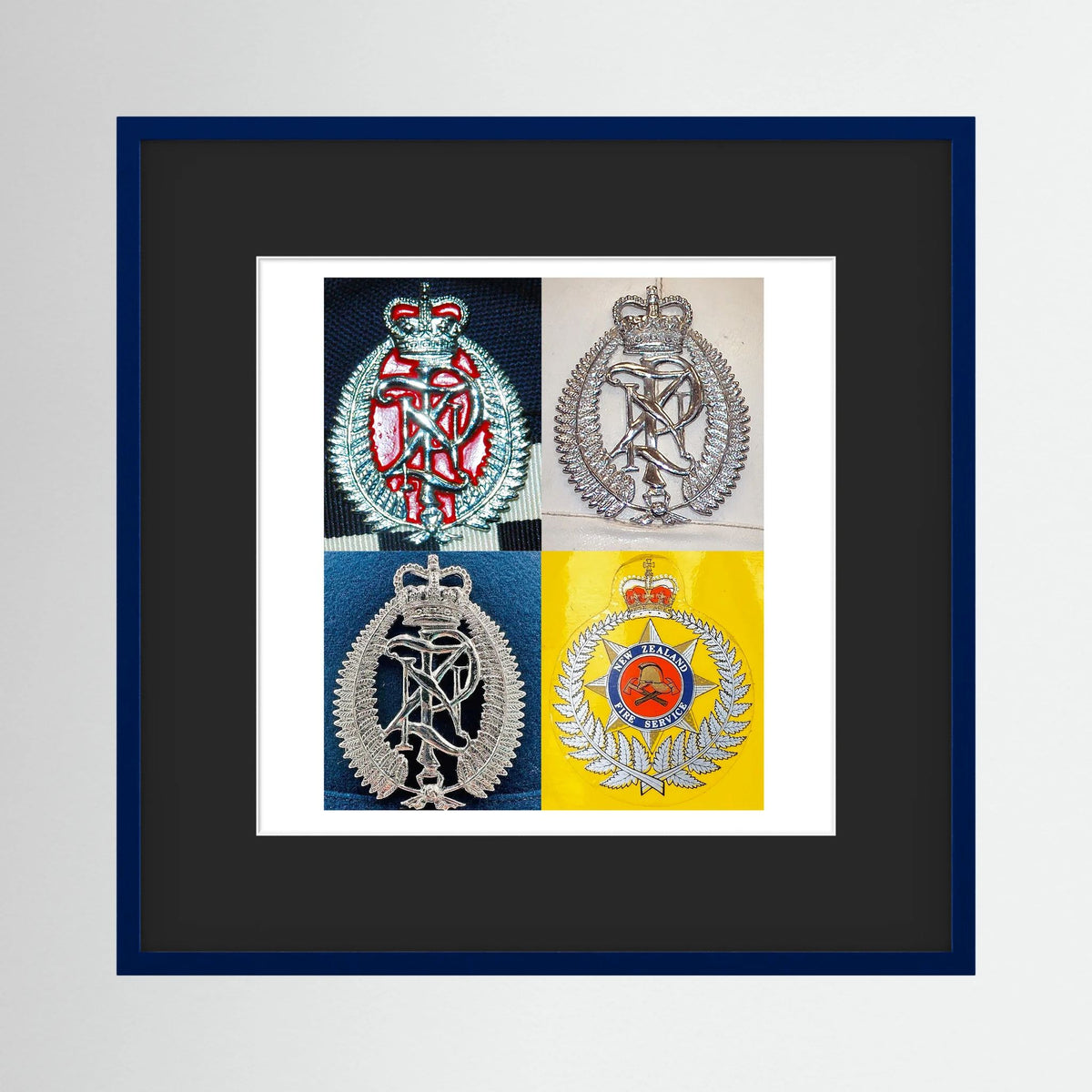 New Zealand Police & Fire Helmet Cap Badges, Late Twentieth Century. Photograph - Art goes to War