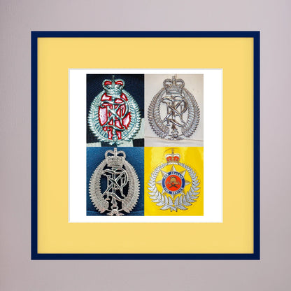 New Zealand Police & Fire Helmet Cap Badges, Late Twentieth Century. Photograph - Art goes to War