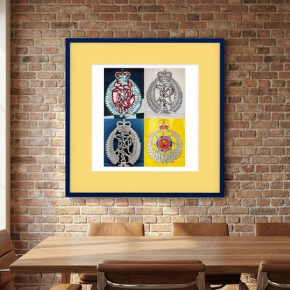 New Zealand Police & Fire Helmet Cap Badges, Late Twentieth Century. Photograph - Art goes to War