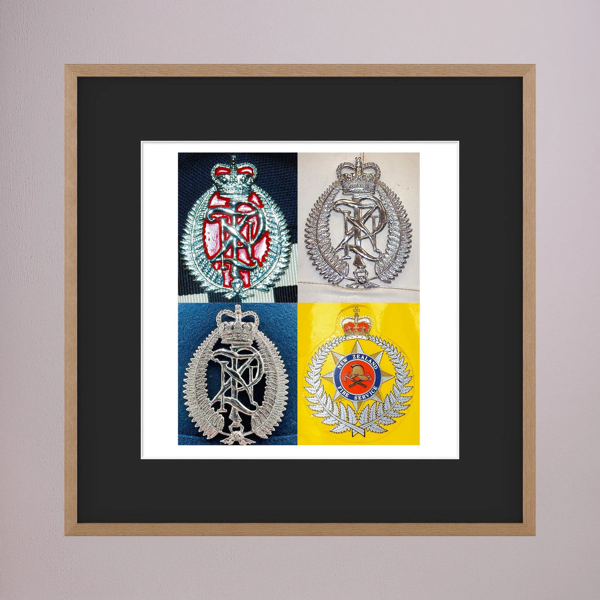 New Zealand Police & Fire Helmet Cap Badges, Late Twentieth Century. Photograph - Art goes to War