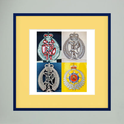 New Zealand Police & Fire Helmet Cap Badges, Late Twentieth Century. Photograph - Art goes to War