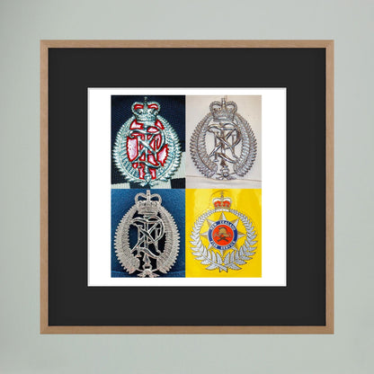 New Zealand Police & Fire Helmet Cap Badges, Late Twentieth Century. Photograph - Art goes to War