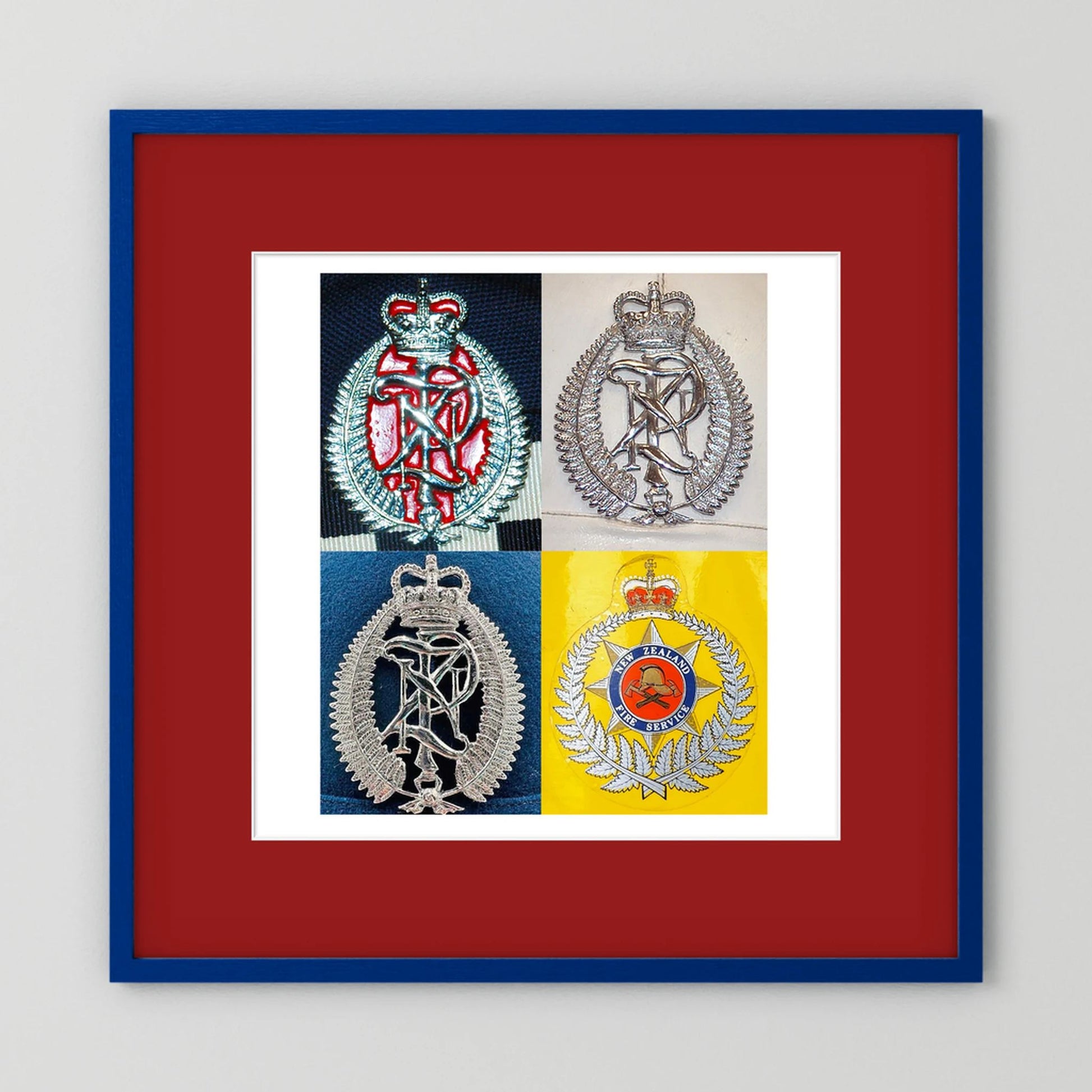 New Zealand Police & Fire Helmet Cap Badges, Late Twentieth Century. Photograph - Art goes to War