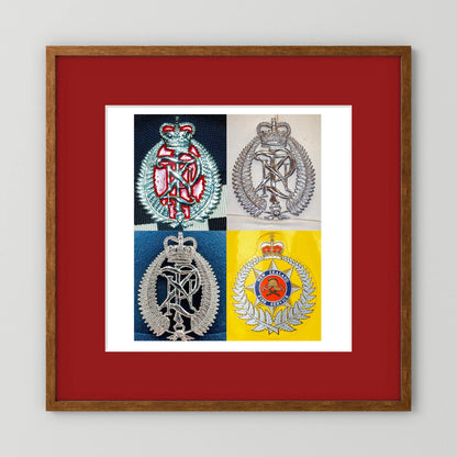 New Zealand Police & Fire Helmet Cap Badges, Late Twentieth Century. Photograph - Art goes to War