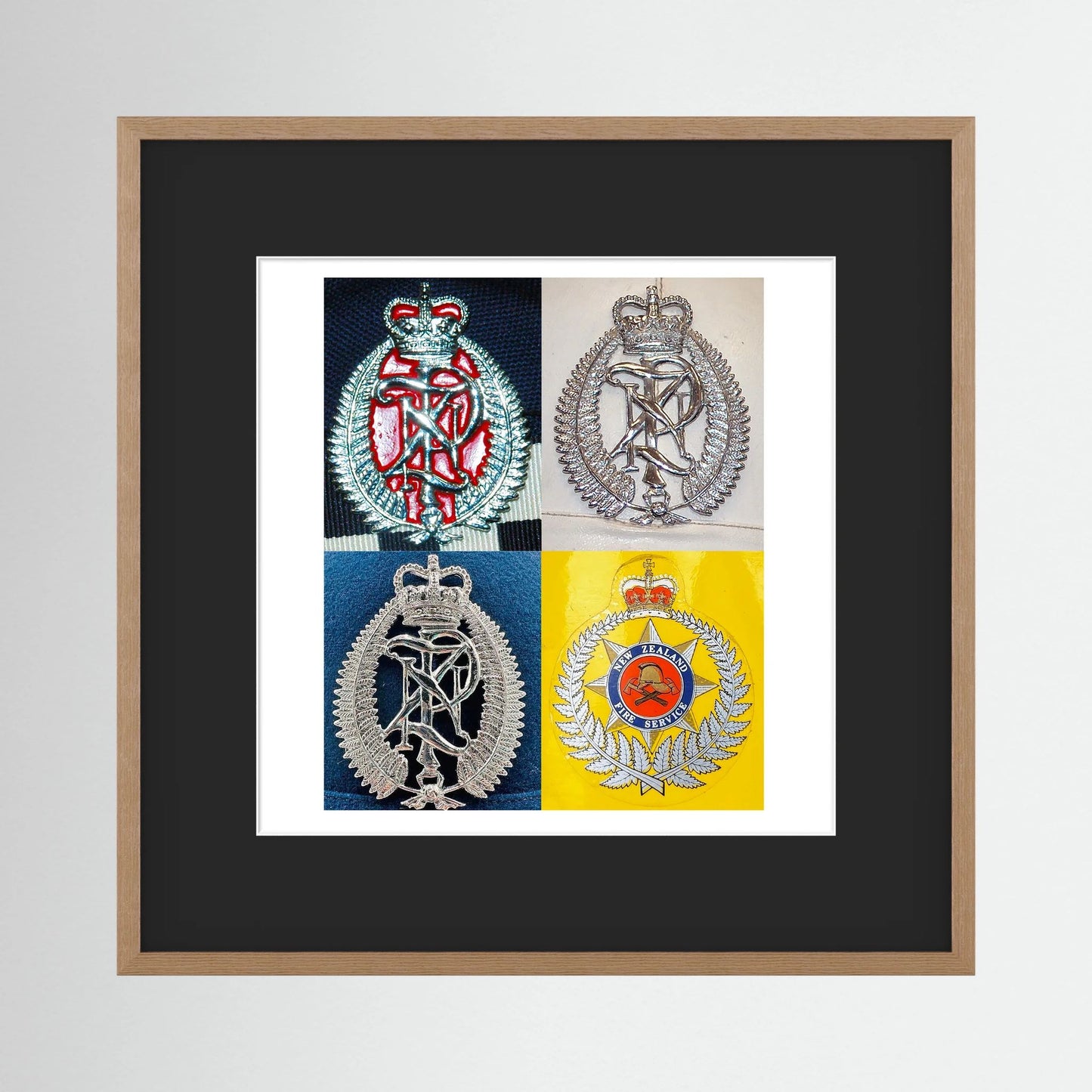 New Zealand Police & Fire Helmet Cap Badges, Late Twentieth Century. Photograph - Art goes to War