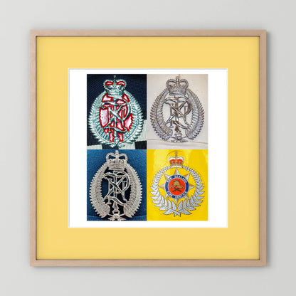 New Zealand Police & Fire Helmet Cap Badges, Late Twentieth Century. Photograph - Art goes to War