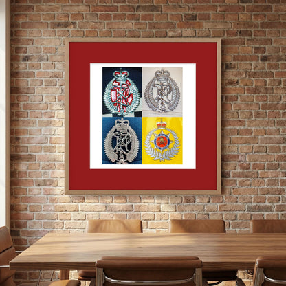 New Zealand Police & Fire Helmet Cap Badges, Late Twentieth Century. Photograph - Art goes to War