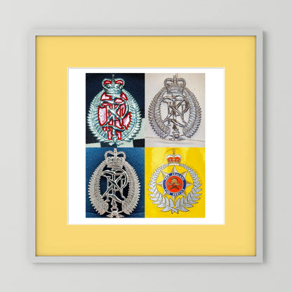 New Zealand Police & Fire Helmet Cap Badges, Late Twentieth Century. Photograph - Art goes to War