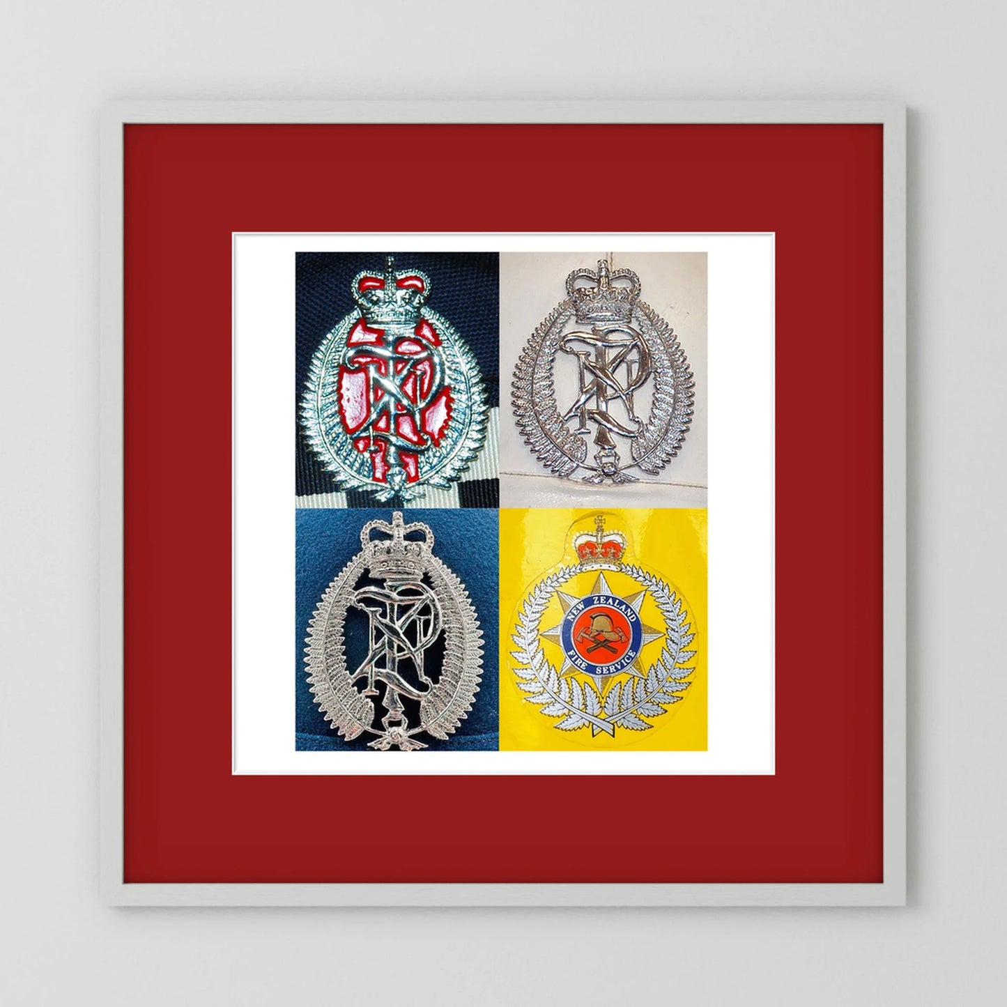 New Zealand Police & Fire Helmet Cap Badges, Late Twentieth Century. Photograph - Art goes to War
