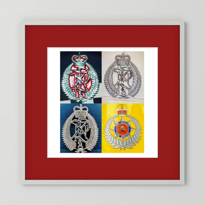 New Zealand Police & Fire Helmet Cap Badges, Late Twentieth Century. Photograph - Art goes to War
