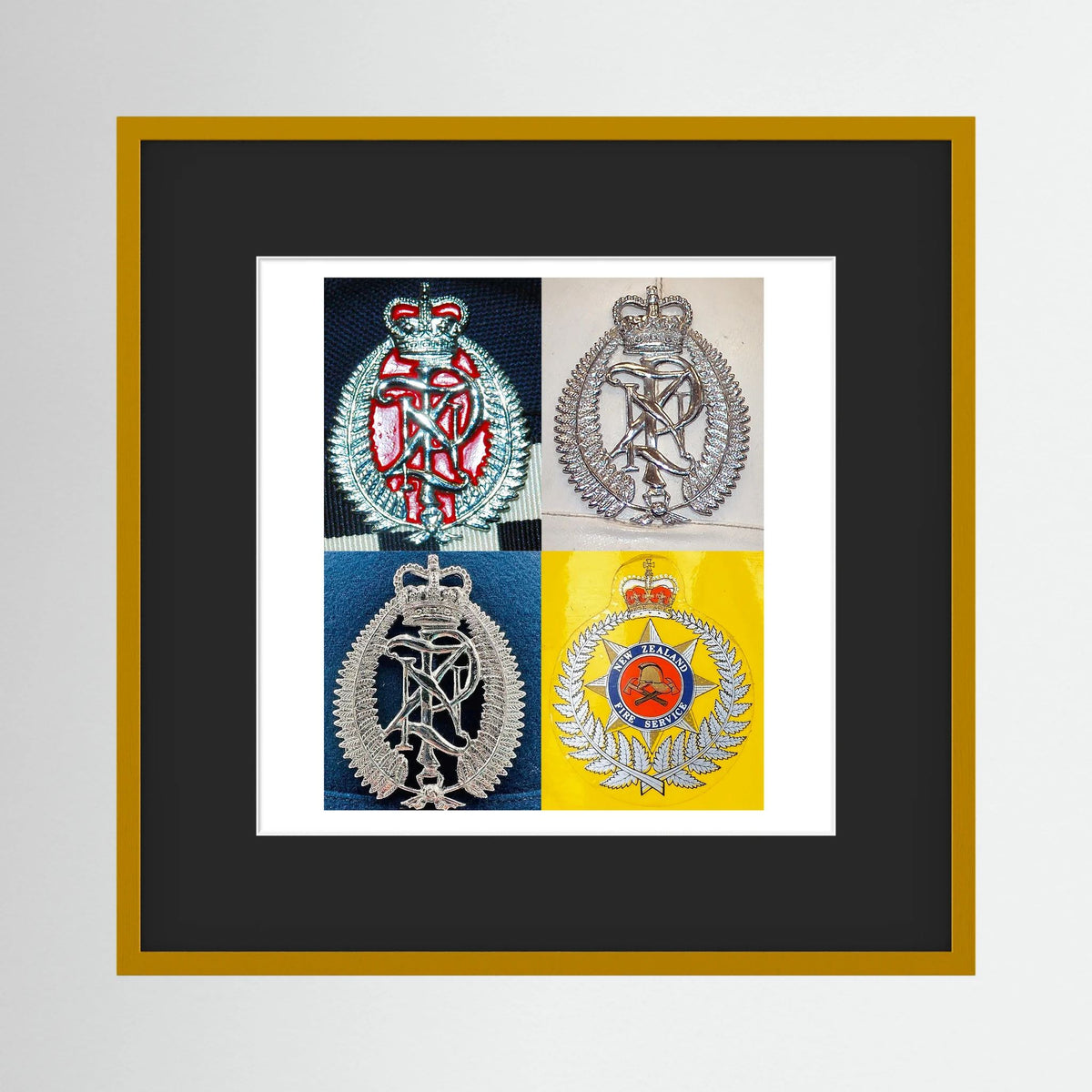 New Zealand Police & Fire Helmet Cap Badges, Late Twentieth Century. Photograph - Art goes to War