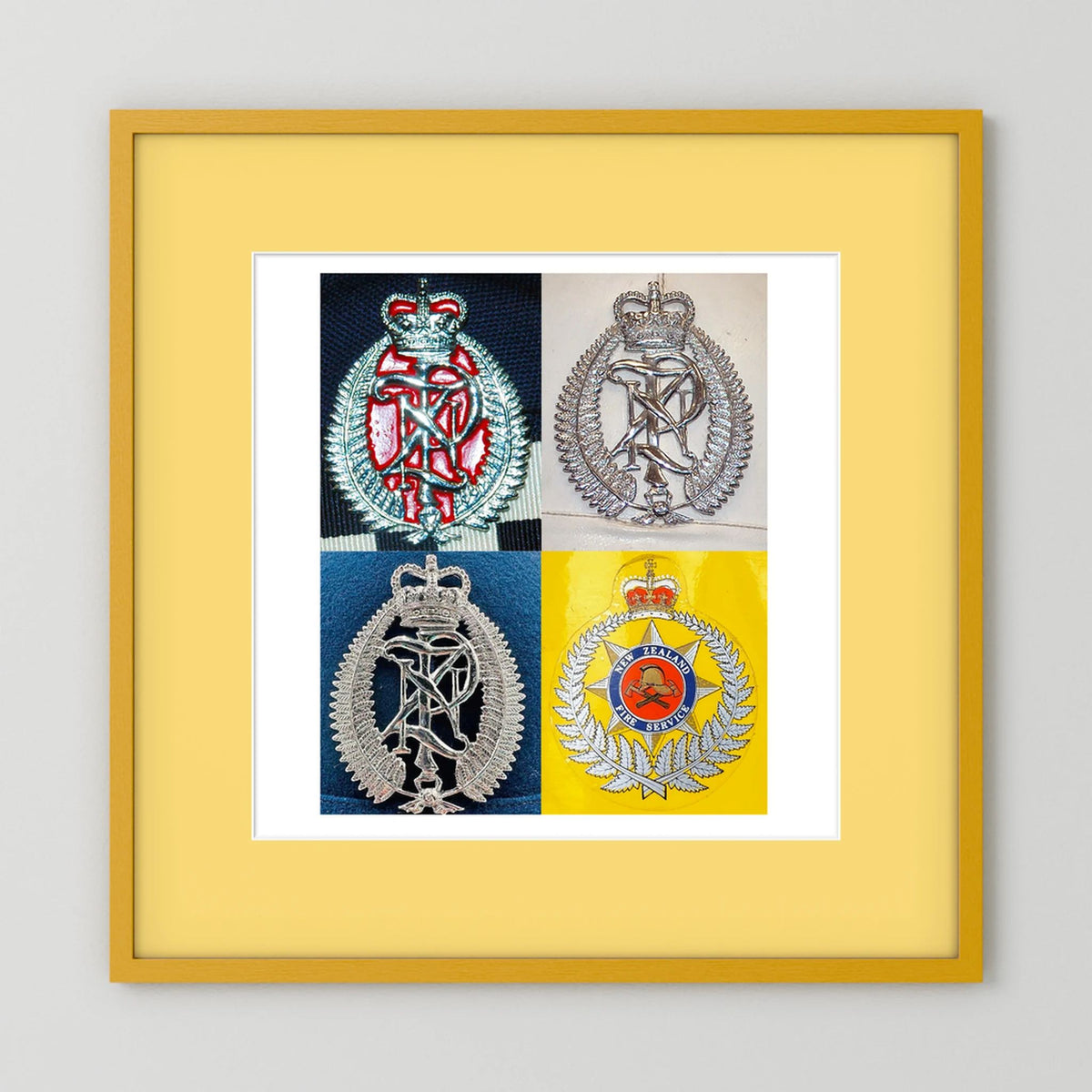 New Zealand Police & Fire Helmet Cap Badges, Late Twentieth Century. Photograph - Art goes to War