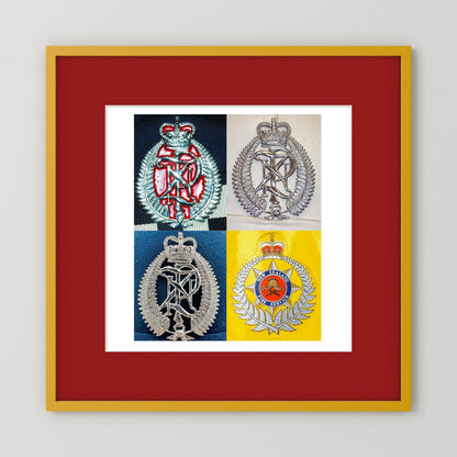 New Zealand Police & Fire Helmet Cap Badges, Late Twentieth Century. Photograph - Art goes to War