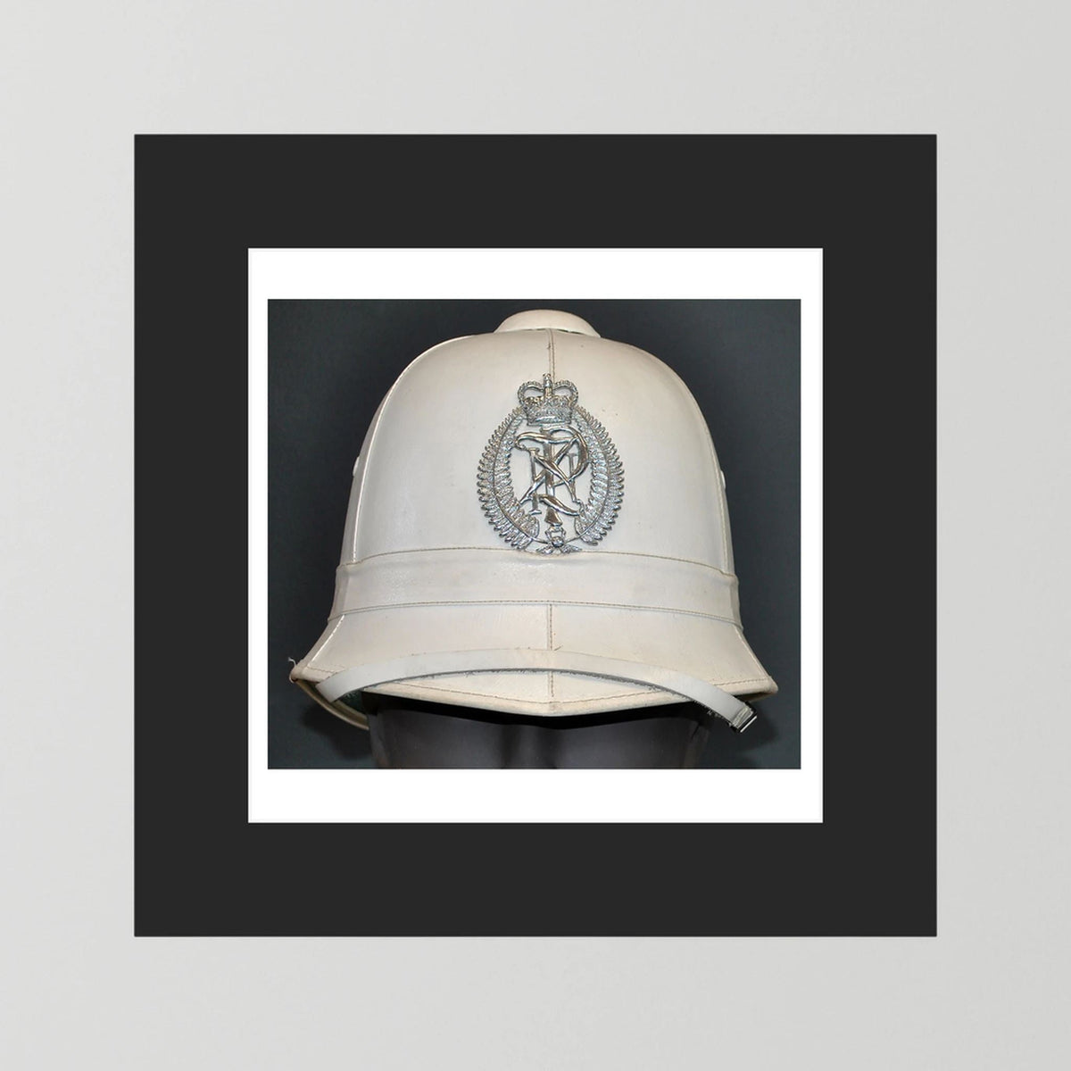 New Zealand Police Helmet, 1984, White Summer — photograph presentation mockup