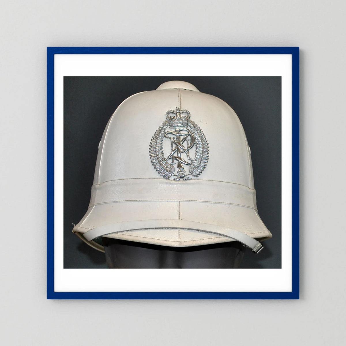 New Zealand Police Helmet, 1984, White Summer — photograph presentation mockup