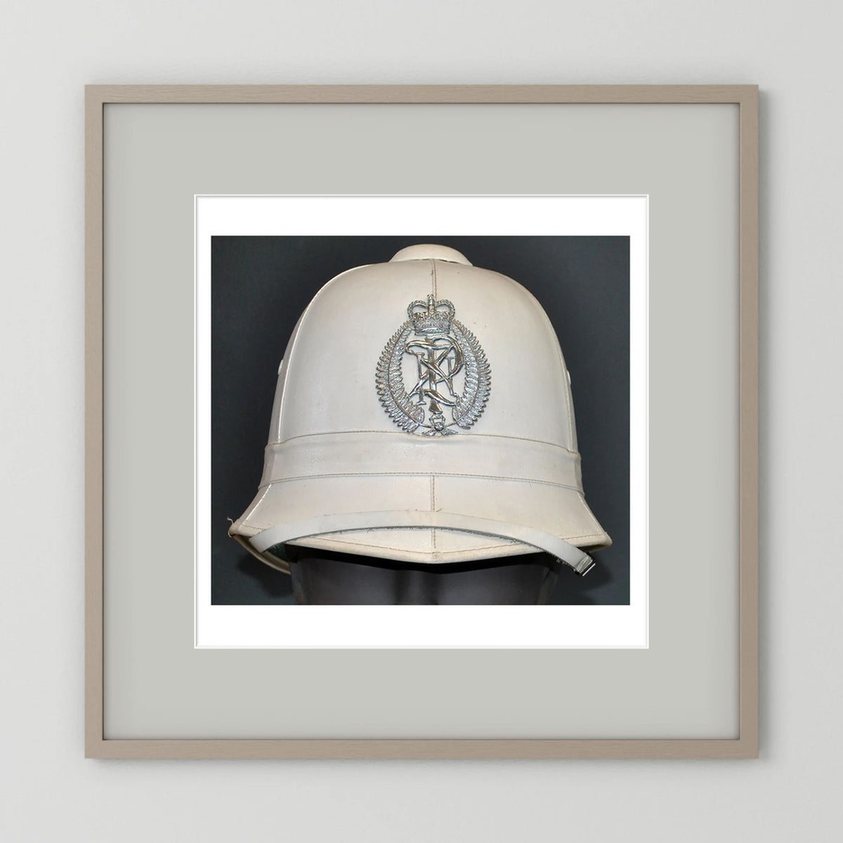 New Zealand Police Helmet, 1984, White Summer — photograph presentation mockup