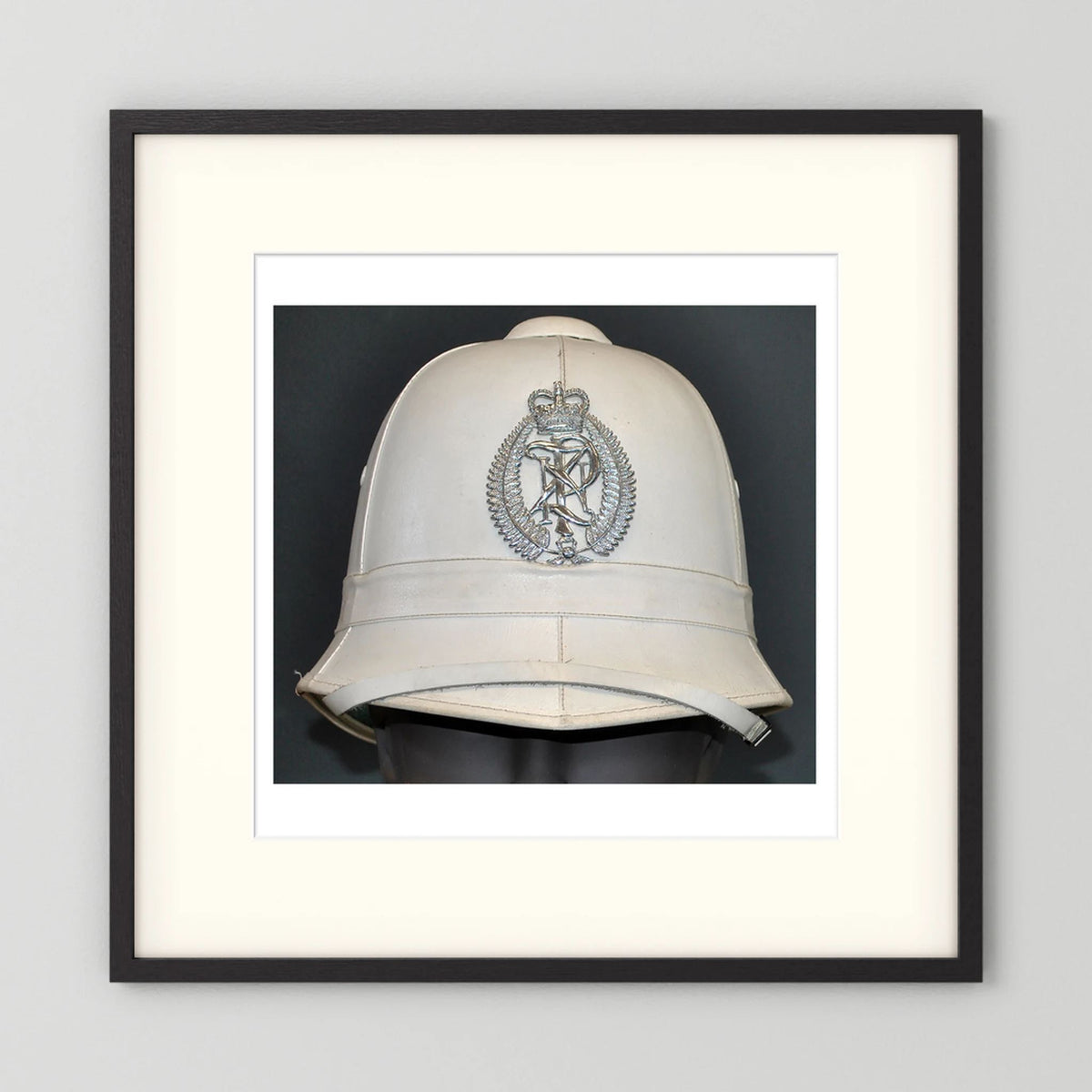 New Zealand Police Helmet, 1984, White Summer — photograph presentation mockup