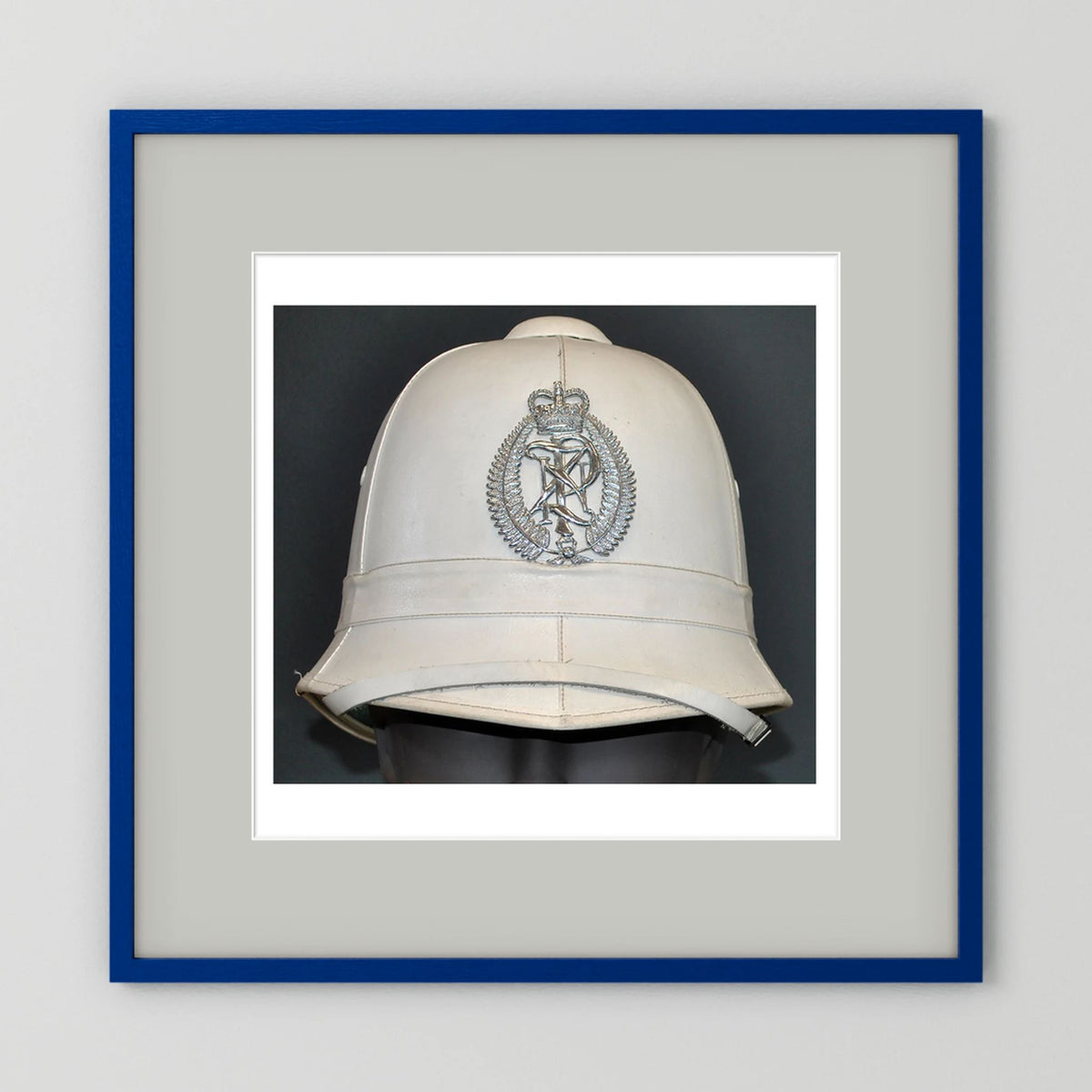 New Zealand Police Helmet, 1984, White Summer — photograph presentation mockup