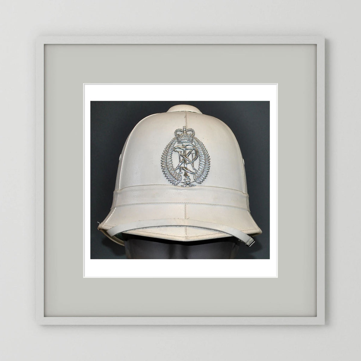 New Zealand Police Helmet, 1984, White Summer — photograph presentation mockup