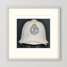 New Zealand Police Helmet, 1984, White Summer — photograph presentation mockup