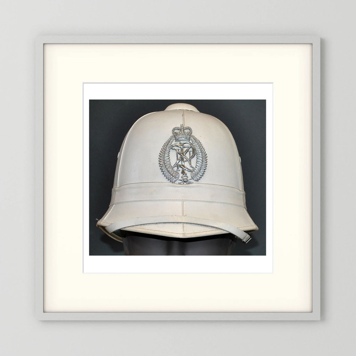 New Zealand Police Helmet, 1984, White Summer — photograph presentation mockup