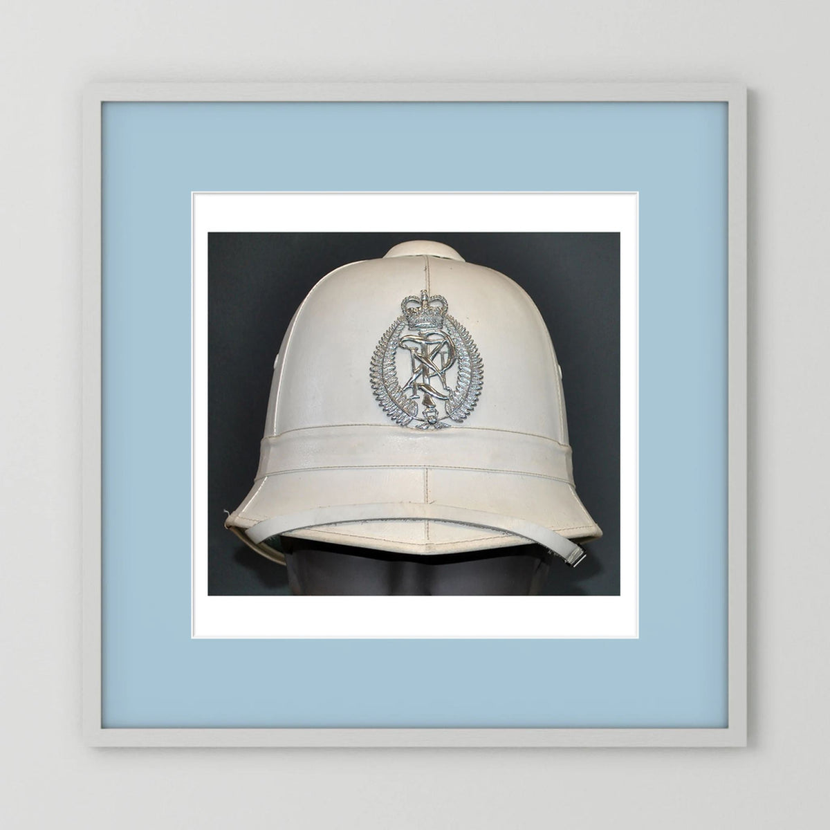 New Zealand Police Helmet, 1984, White Summer — photograph presentation mockup