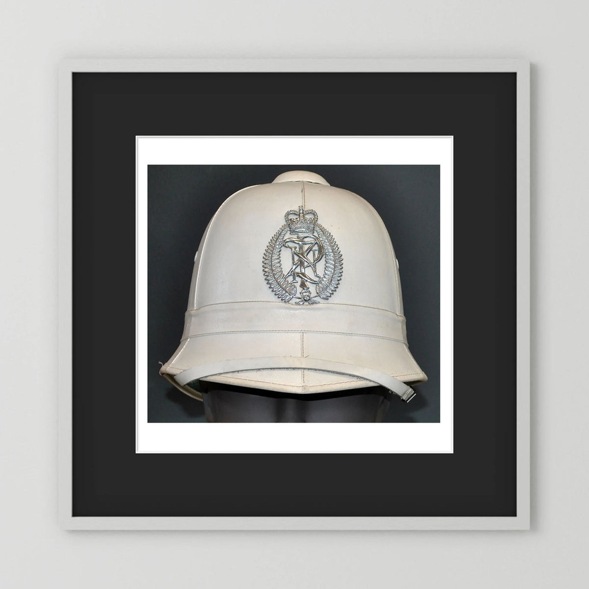 New Zealand Police Helmet, 1984, White Summer — photograph presentation mockup