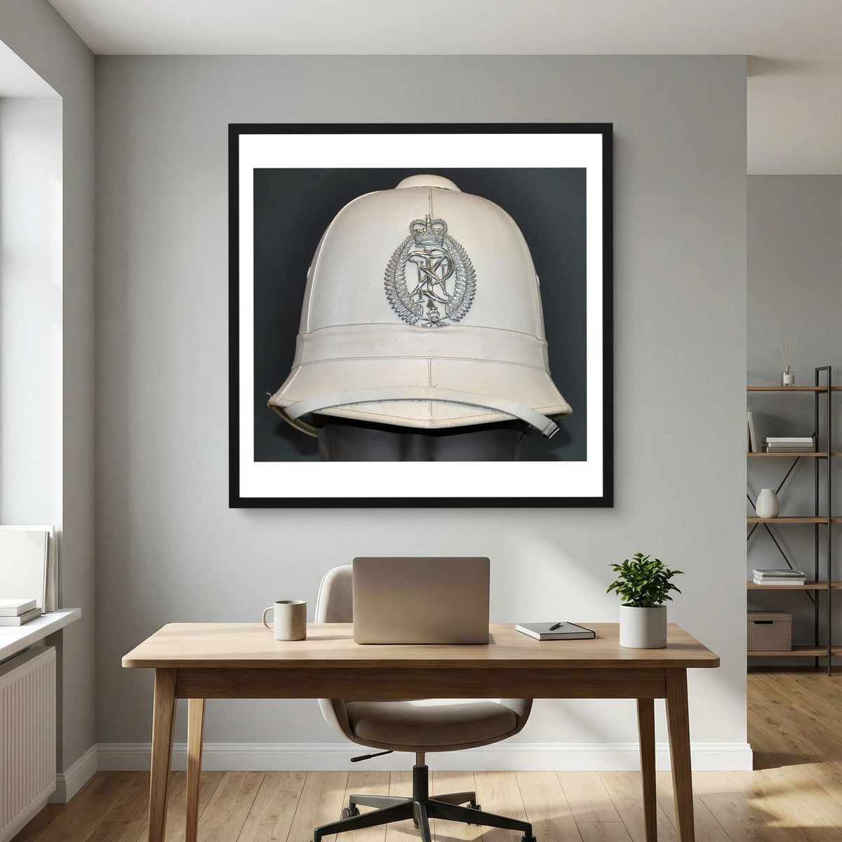 New Zealand Police Helmet, 1984, White Summer — photograph presentation mockup
