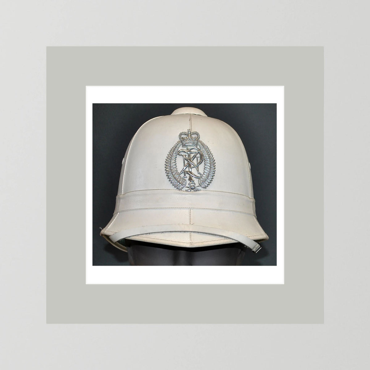 New Zealand Police Helmet, 1984, White Summer — photograph presentation mockup