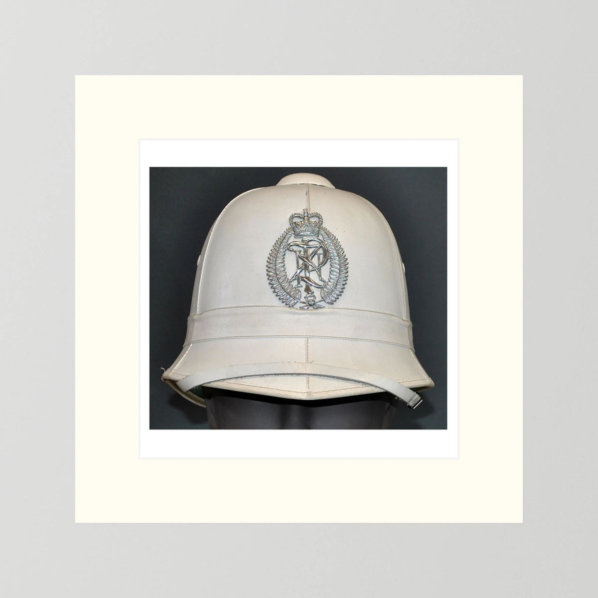 New Zealand Police Helmet, 1984, White Summer — photograph presentation mockup
