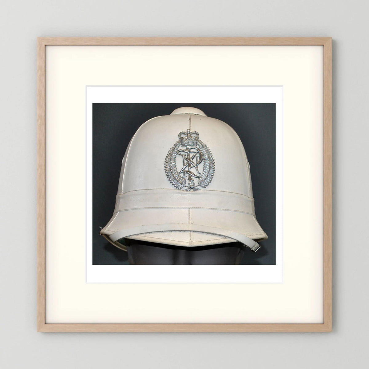 New Zealand Police Helmet, 1984, White Summer — photograph presentation mockup