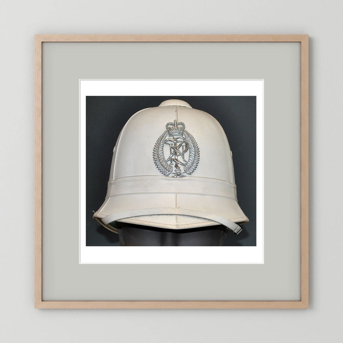 New Zealand Police Helmet, 1984, White Summer — photograph presentation mockup