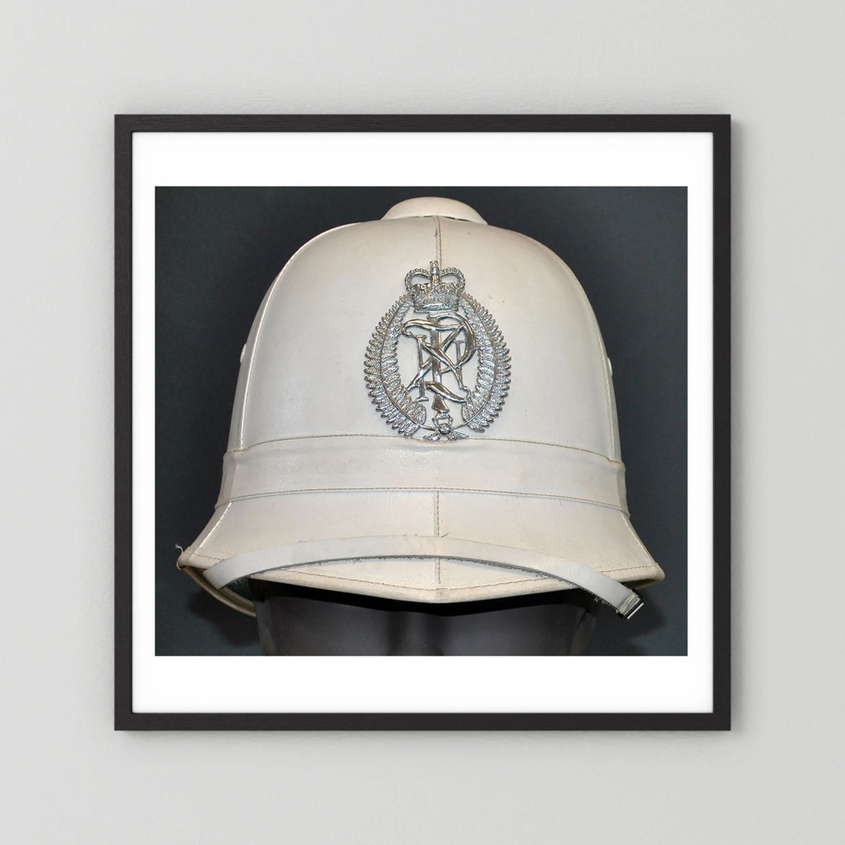 New Zealand Police Helmet, 1984, White Summer — photograph presentation mockup