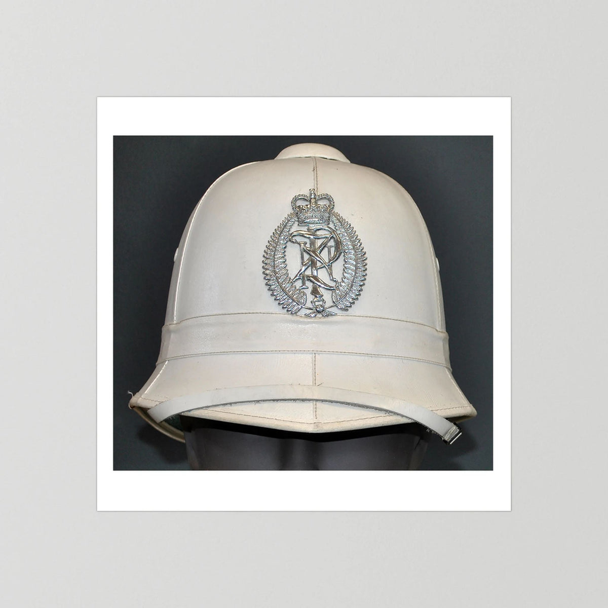 New Zealand Police Helmet, 1984, White Summer — photograph presentation mockup