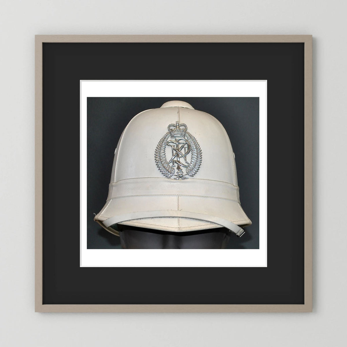 New Zealand Police Helmet, 1984, White Summer — photograph presentation mockup