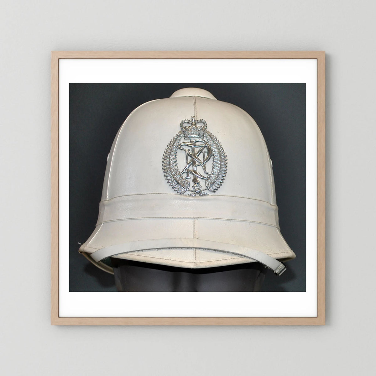 New Zealand Police Helmet, 1984, White Summer — photograph presentation mockup