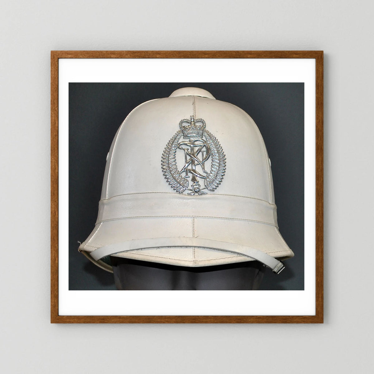 New Zealand Police Helmet, 1984, White Summer — photograph presentation mockup