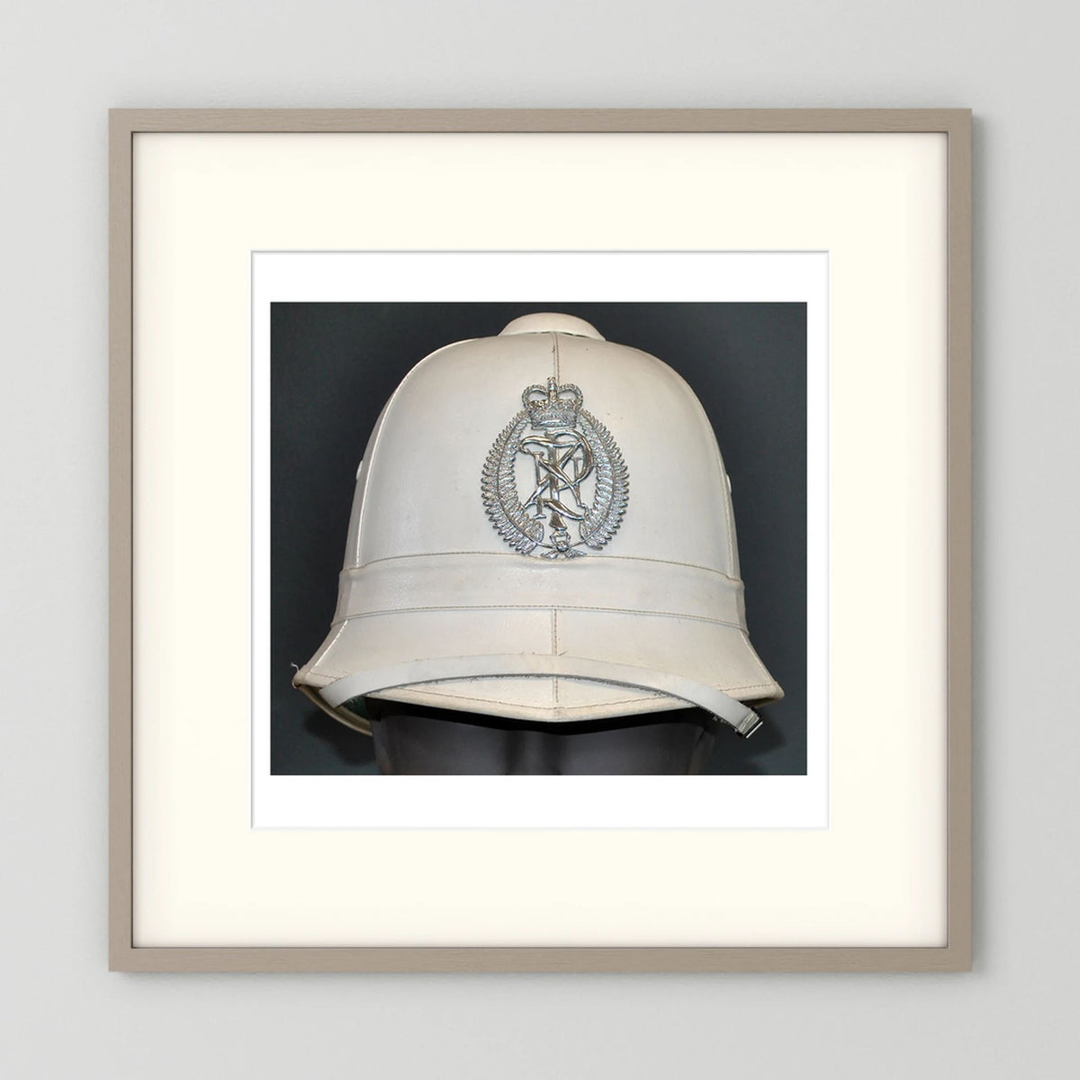 New Zealand Police Helmet, 1984, White Summer — photograph presentation mockup