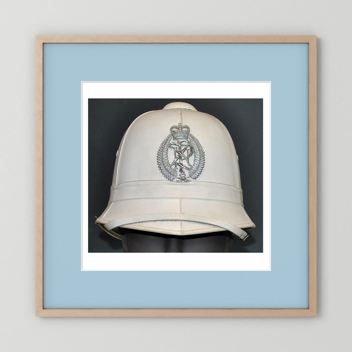 New Zealand Police Helmet, 1984, White Summer — photograph presentation mockup