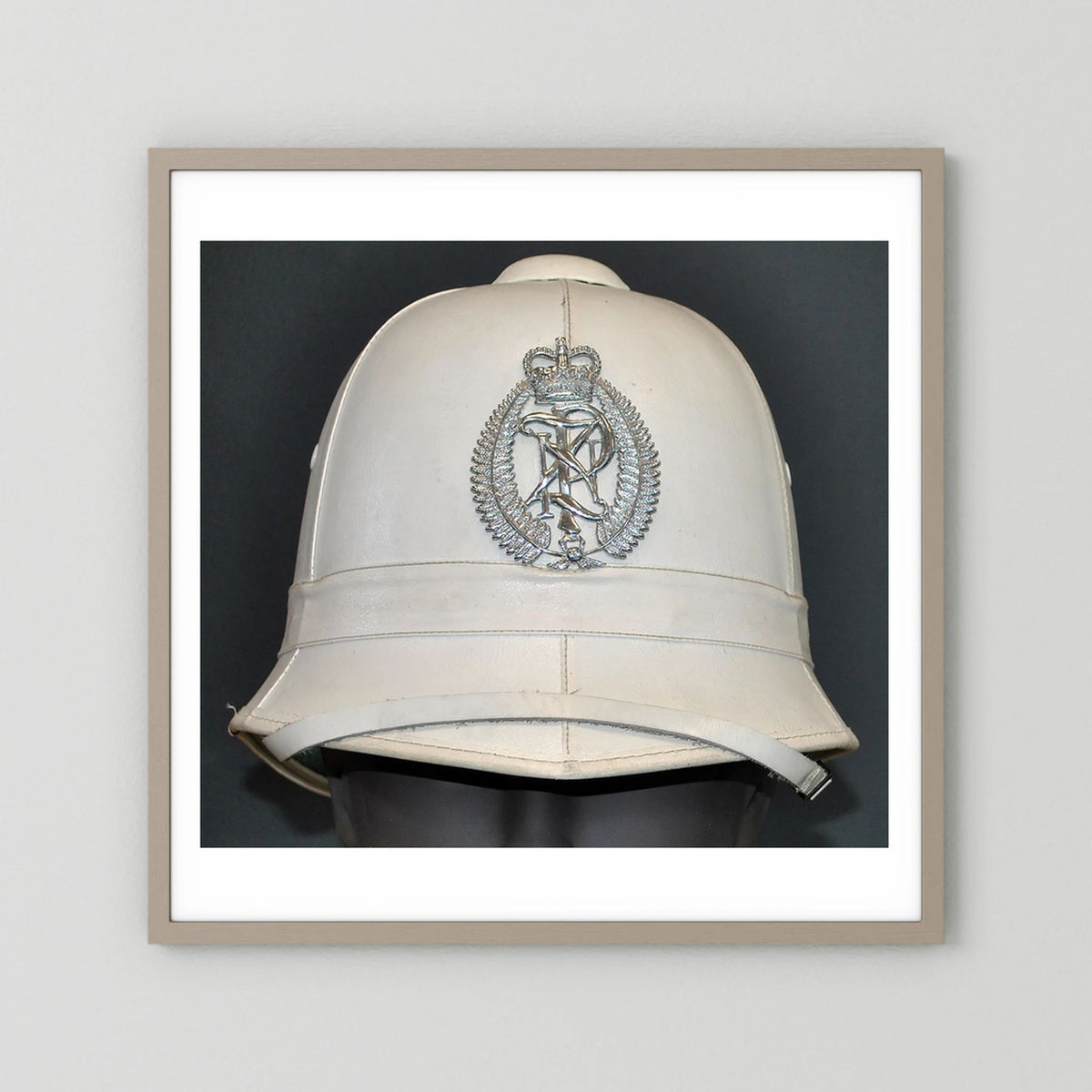 New Zealand Police Helmet, 1984, White Summer — photograph presentation mockup