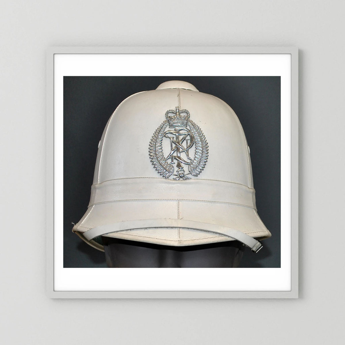 New Zealand Police Helmet, 1984, White Summer — photograph presentation mockup