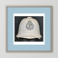 New Zealand Police Helmet, 1984, White Summer — photograph presentation mockup