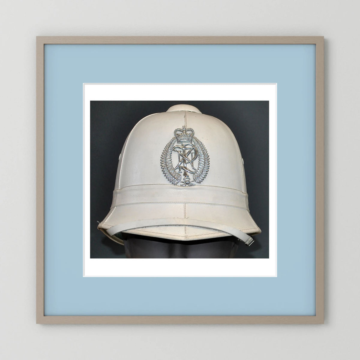 New Zealand Police Helmet, 1984, White Summer — photograph presentation mockup
