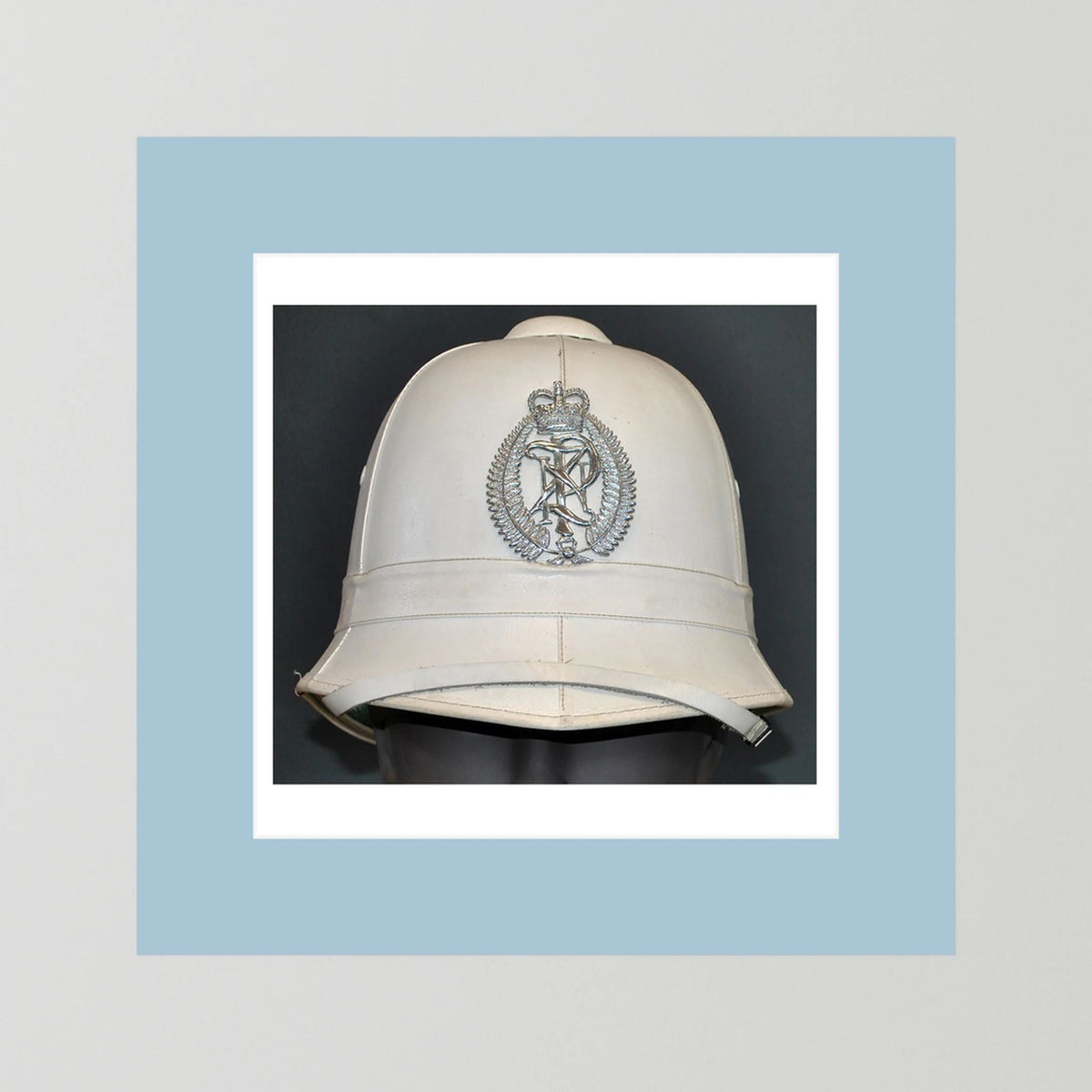 New Zealand Police Helmet, 1984, White Summer — photograph presentation mockup