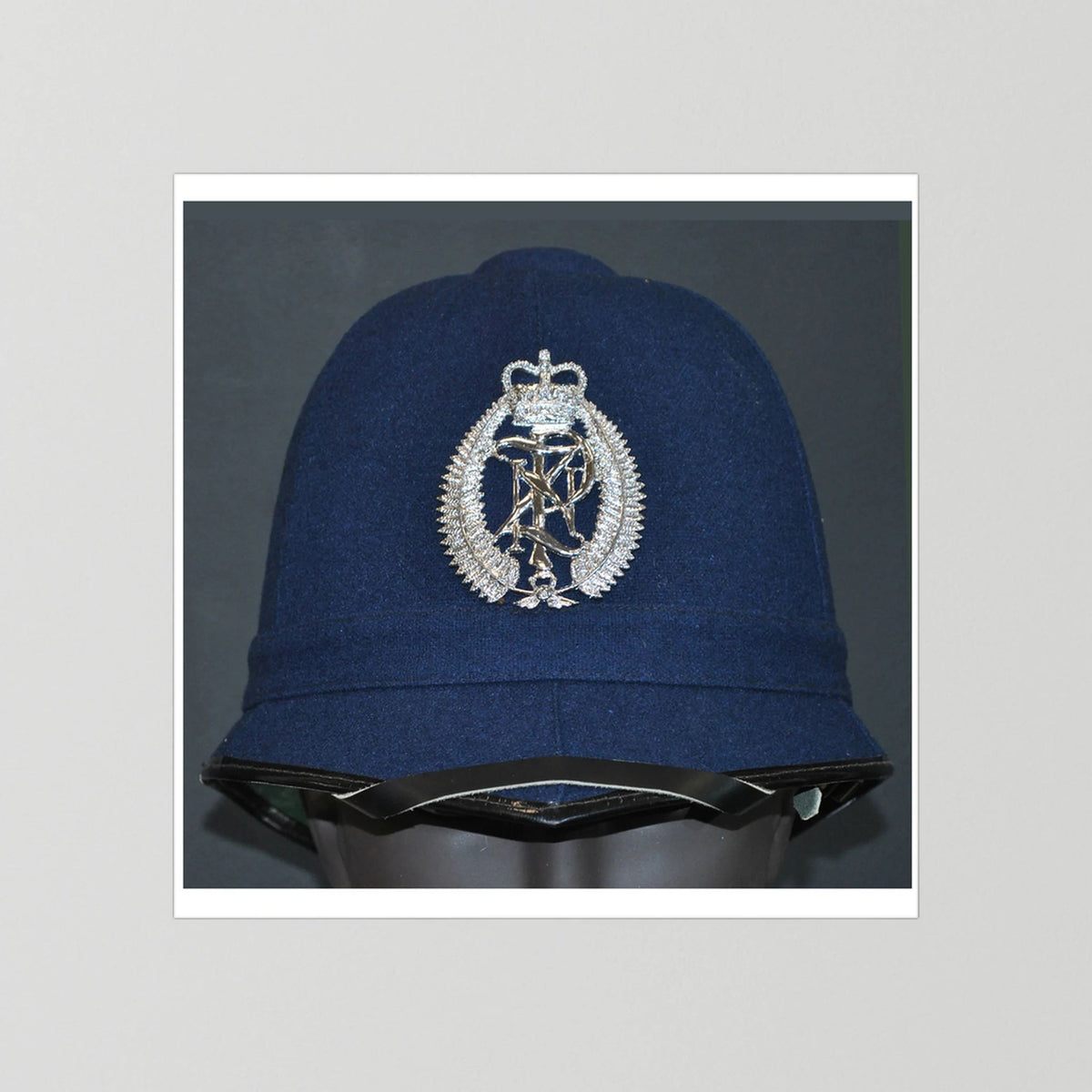 New Zealand Police Helmet, 1984, Winter Blue — photograph presentation mockup