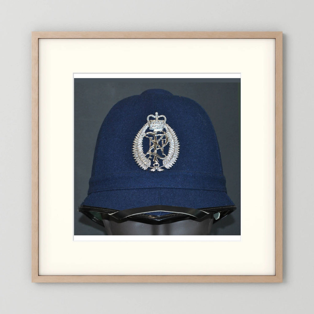 New Zealand Police Helmet, 1984, Winter Blue — photograph presentation mockup